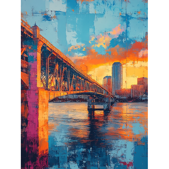 Sunset City Bridge Canvas Painting Perfect for Living Room Office Hotel and Restaurant Decor