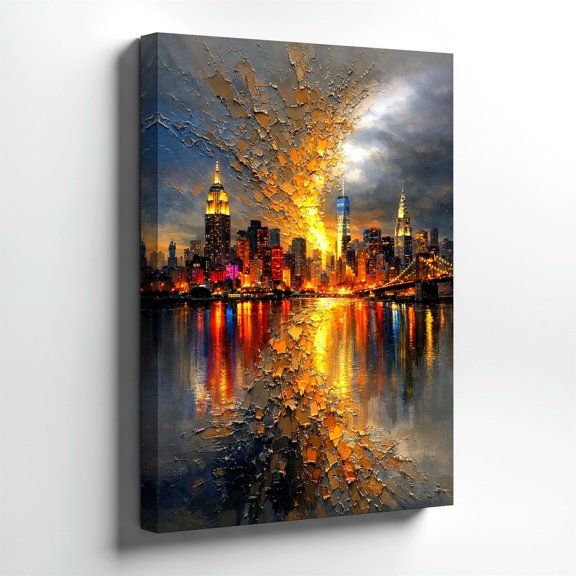 Sunset City Skyline Wall Art Print, Urban Reflection Decor