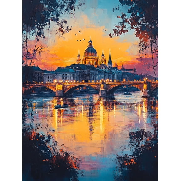 Sunset Cityscape Bridge Canvas Wall Art Perfect for Living RoomDining Room and Hotel Decoration.