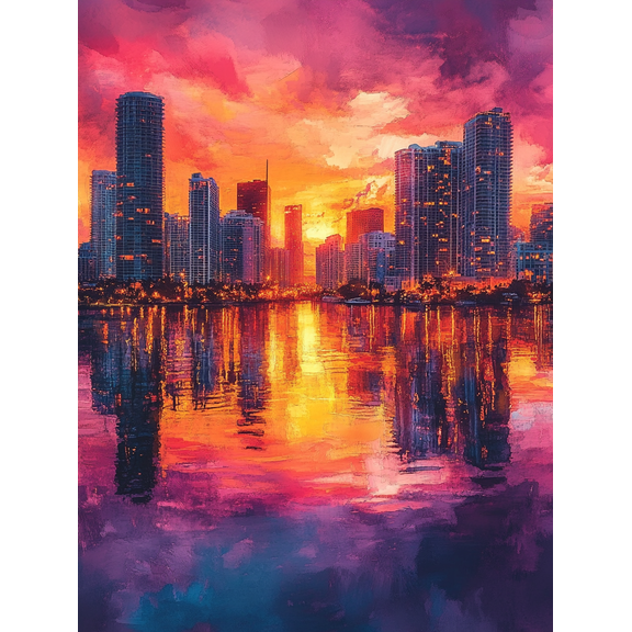 Sunset Cityscape Canvas Painting/Wall Art Perfect for Living Room Office Hotel Lobby and Restaurant Decoration.