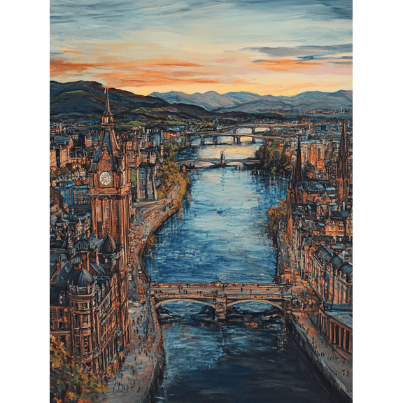 Sunset Cityscape River Bridge Canvas Art Print Perfect for Living Room Bedroom Office Hallway and Dining Room Decoration.