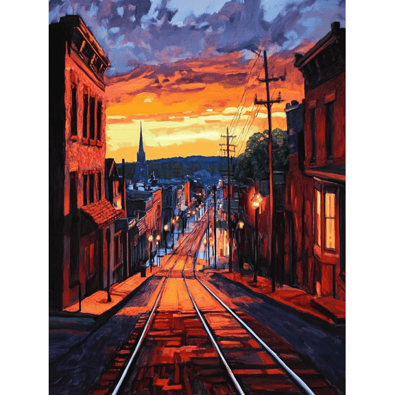 Sunset Cityscape Train Tracks Wall Art Canvas Print Perfect for Living Room Bedroom Office Dining Room and Hallway Decoration.