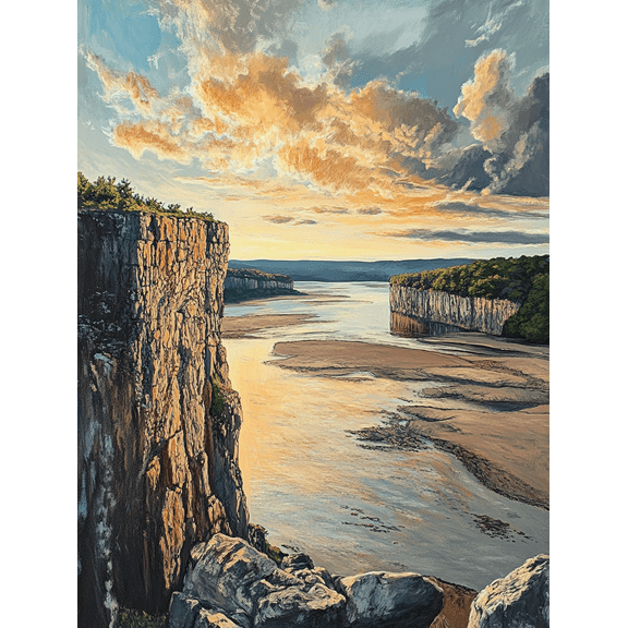 Sunset Cliff River Landscape Canvas Print/PaintingSuitable for Living RoomOffice Hotel and Restaurant Decoration.