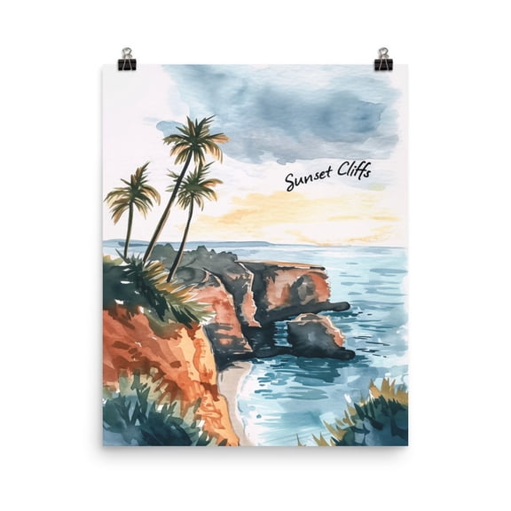 Sunset Cliffs Print, San Diego California Coastal Wall Art, Pacific Ocean Seaside Decor, Socal Travel Artwork, Us Print Home Decor UNFRAMED Poster, Wall Art for Decor, Present, 8x12