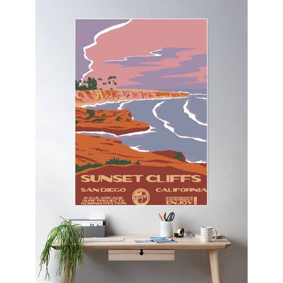 Sunset Cliffs (San Diego, Ca) Surf Poster Poster Wall Art, Modern Wall Decor For Living Room Bedroom, 8x12 UNFRAMED