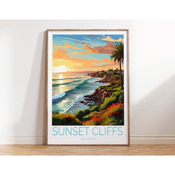 Sunset Cliffs San Diego California Coastal Wall Art, Unframed Paper Print Size 8x12