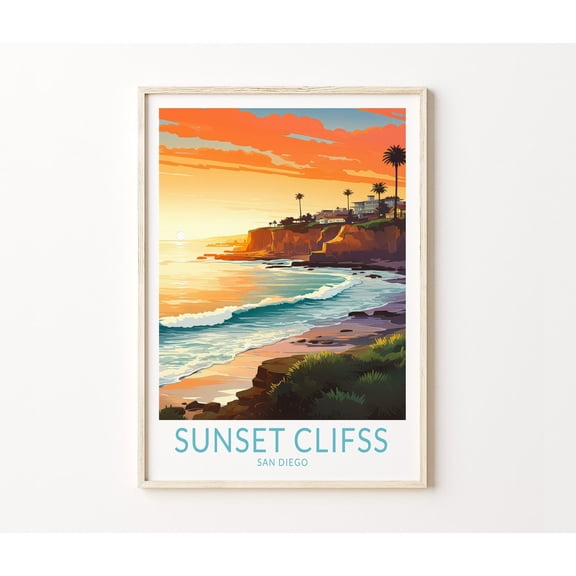 Sunset Cliffs San Diego California Wall Art, Unframed Paper Poster 8x10in