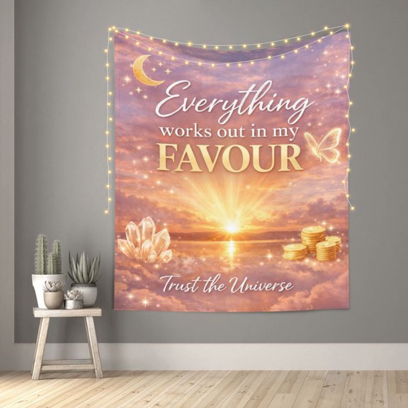 Sunset Cloud Crystal Gold Coin Manifestation Tapestry Indian Wall Hanging Tapestries Room Decor for Bedroom Living Room Dorm 60X50inch
