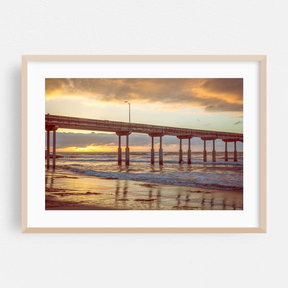 Sunset Cloud Serenity - San Diego California Photography Sunset Bridge Ocean Coast Beach Scenic Vintage Oak Framed Wall Art Print 5 x 7 inches