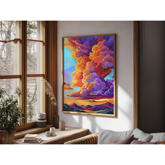 Sunset Clouds Dramatic Mountain Sky Wall Art Poster, Unframed Size 24x36