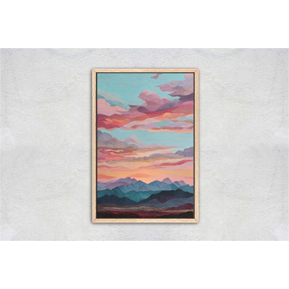 Sunset Cloudscape Textured Look Mountain Pastel Sky Portrait Decor Unframed Paper Print