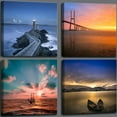 thumbnail image 1 of Sunset Coastal Canvas Wall Art, Large Beach Nature Landscape Pictures Bridge Artwork Poster Prints Lighthouse Painting wall decor for Bedroom Living Room Office Decoration, 1 of 6