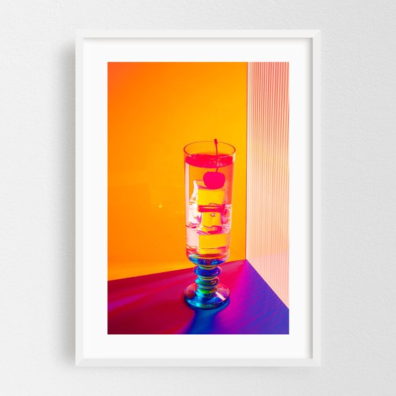 Sunset Cocktail - Photography Modern Art Pop Art Abstract Cocktail Fruit Psychedelic White Framed Wall Art Print 5 x 7 inches