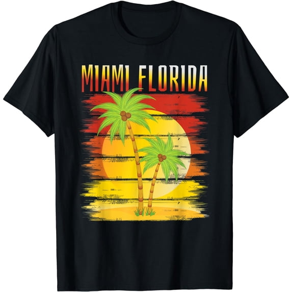 Sunset Coconut Palm Trees Summer Vibes FL Miami Florida T-Shirt