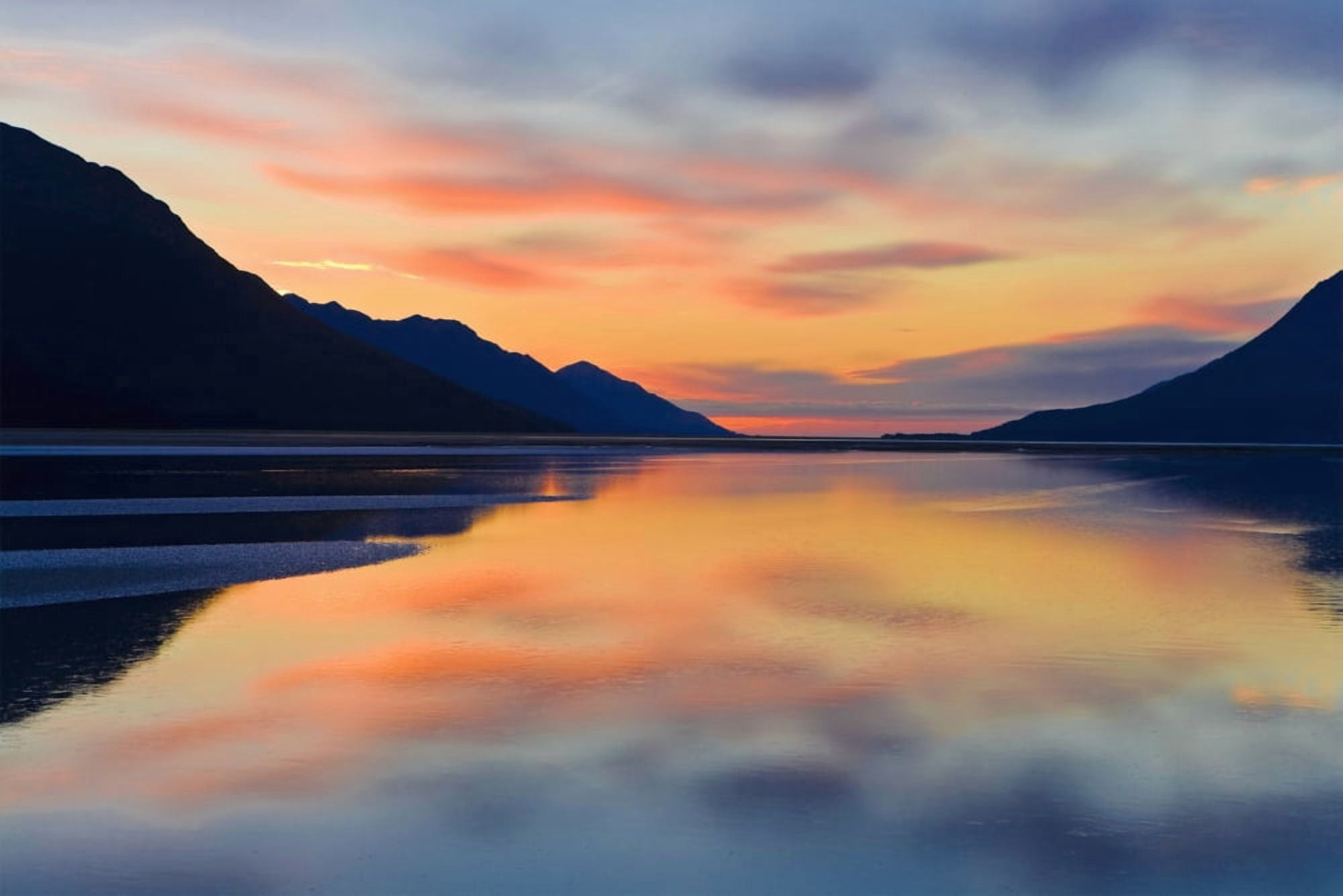 Sunset Colors Reflected In The Waters Of Turnagain Arm During Fall In Southcentral Alaska Canvas Art - Kevin Smith Design Pics (19 x 12)