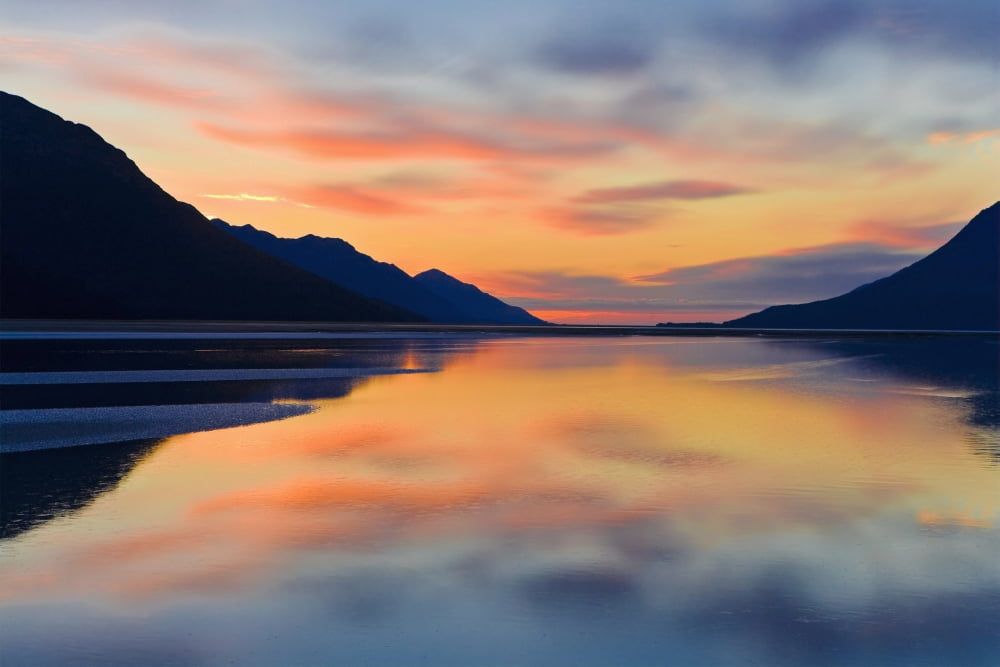 Sunset Colors Reflected In The Waters Of Turnagain Arm During Fall In Southcentral Alaska Canvas Art - Kevin Smith Design Pics (38 x 24)