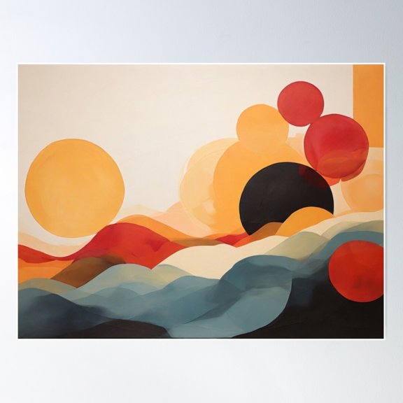 Sunset Contours: Warm Hues Abstract Landscape Poster Wall Art, Modern Wall Decor For Living Room Bedroom, 12x18 UNFRAMED