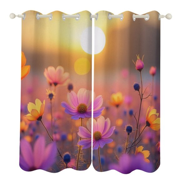 Sunset Cosmos Flower Field 2 Panels Curtains for Bedroom Living Room Drapes Kitchen Window Curtain Home Decor