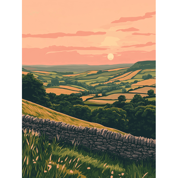 Sunset Countryside Wall Stone Decor Wall Art/Canvas Print Suitable for Living Room Bedroom Office Kitchen and Dining Room Decoration.