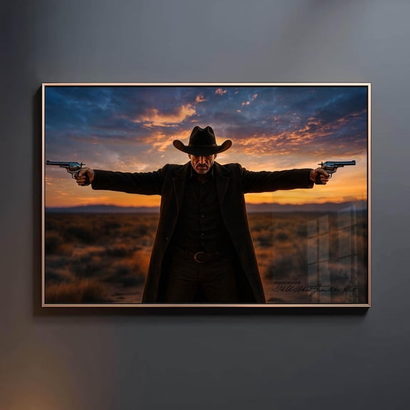 Sunset Cowboy Gunslinger Photograph, Modern Western Americana Art Print Home Decor #3022, Unframed Canvas Size 8x12