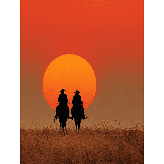 Sunset Cowboys Riding Canvas Art, Western Landscape Wall Decor, Rustic Rodeo Country Wall Art