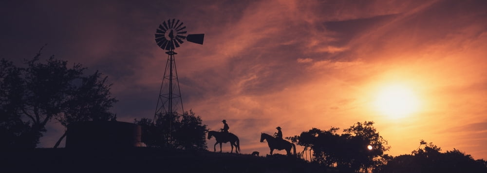 Sunset Cowboys Texas USA Canvas Art - Panoramic Images (36 x 12)