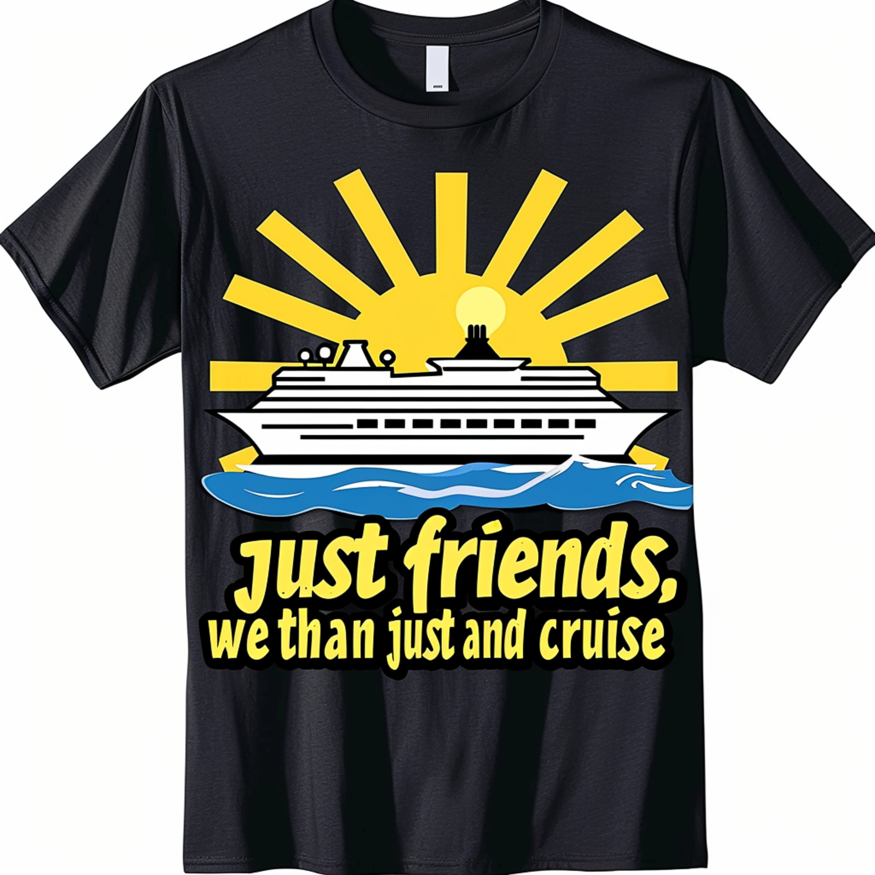 Sunset Cruise Adventure Black T Shirt ship sailing on golden waters ...