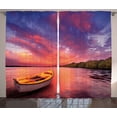 thumbnail image 1 of Ambesonne Sunset Curtains 2 Panel Set, Sea Coast with a Rowboat, 108" x 108", Pink and Purple, 1 of 3