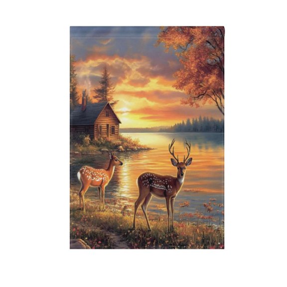 Sunset Deer Garden Flag Double Sided 12 x 18/28 x 40 Inch Yard Flag Home Outdoor Yard Patio Lawn Decor
