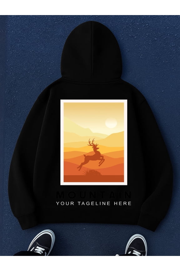 Sunset Deer hoodies Camping men's long sleeve black hoodies for autumn and winter Clothing autumn winter casual christian halloween comfortable gift guys funny Basic Unisex hoodie