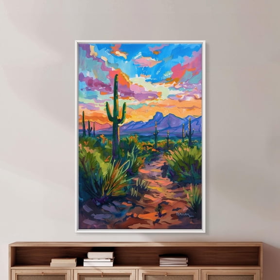Sunset Desert Cactus Southwest Wall Art Unframed Paper Print