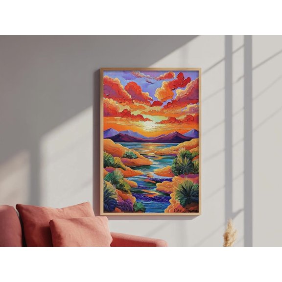 Sunset Desert Dreamy Boho Landscape Art Unframed Paper Print