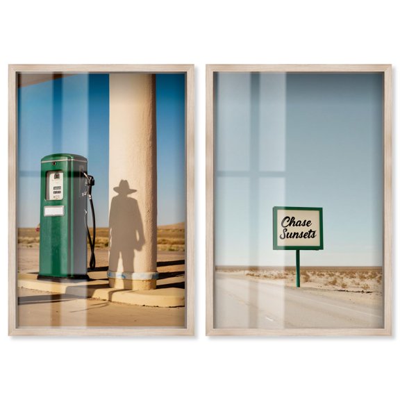 Sunset Desert Set Shadowbox Print Fashion Wall Decor Set by Art Remedy, Blonde Frame, 16 x 24