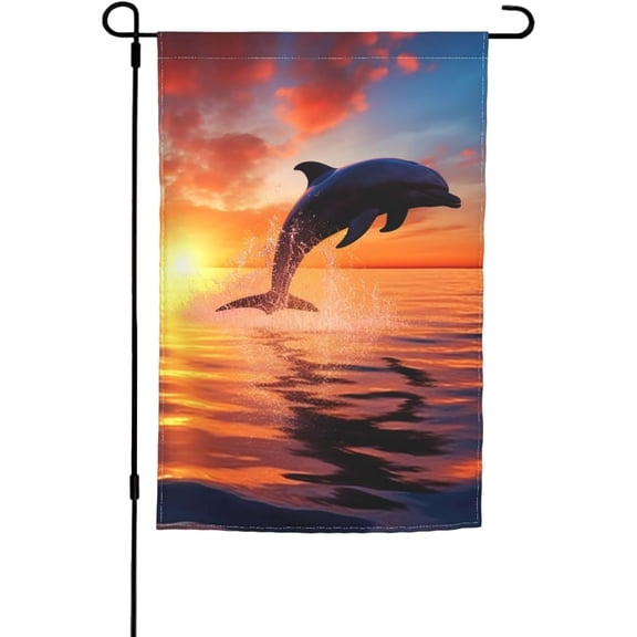 Sunset Dolphin Garden Flag Double Sided 12x18 Inch Indoor Outdoor Yard Banner Photo Backdrop for Home Decoration