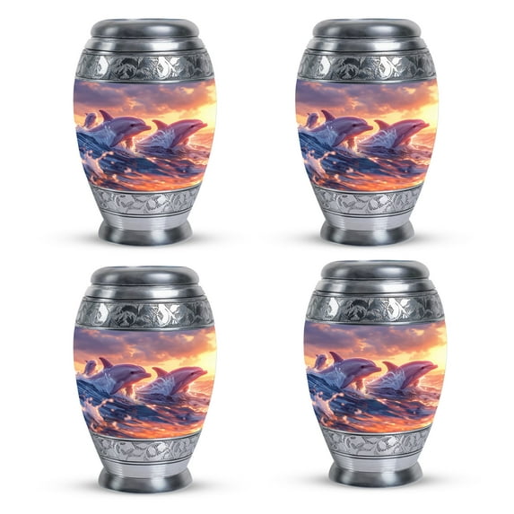 Sunset Dolphin Metal Urns For Human Ashes - Small Urns For Adults - Cremation Urn For Ashes - Mini Urns For Ashes Adult Set Of 4 (Size-3inch,4pcs)