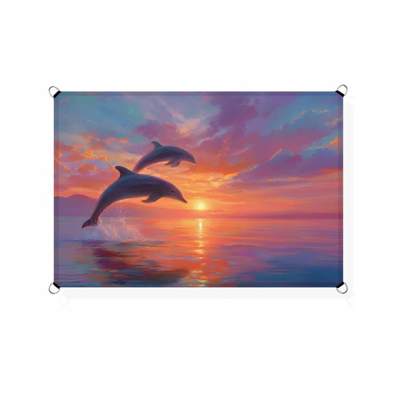 Sunset Dolphin Sun Shade Sail 6.5'X10' Dreamy Sunset Jumping Dolphins UV Block Outdoor Sail Shades Breathable Waterproof Rectangular Sunshade for Patio Garden Pool Pergola Porch