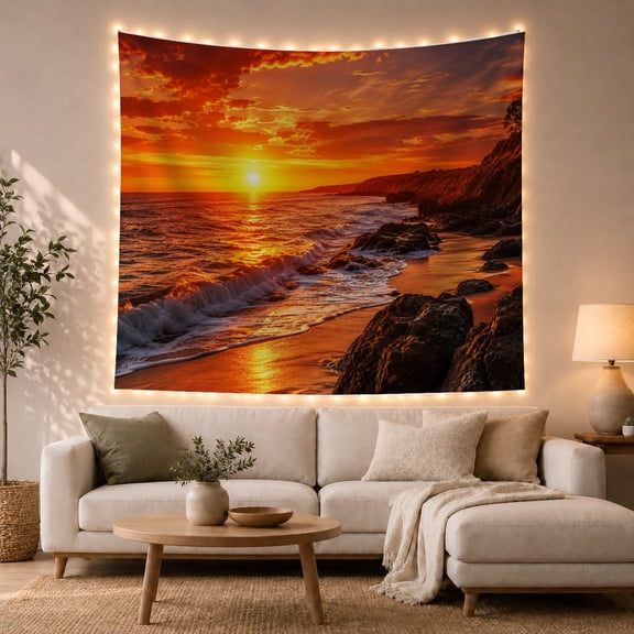 Sunset Dominated Hues with Scattered Clouds Catching Fading, Mystical Fantasy for Space Lovers, Galaxy Room Decor, Housewarming Gift, Tapestry Wall Hanging for Bedroom and Dorm