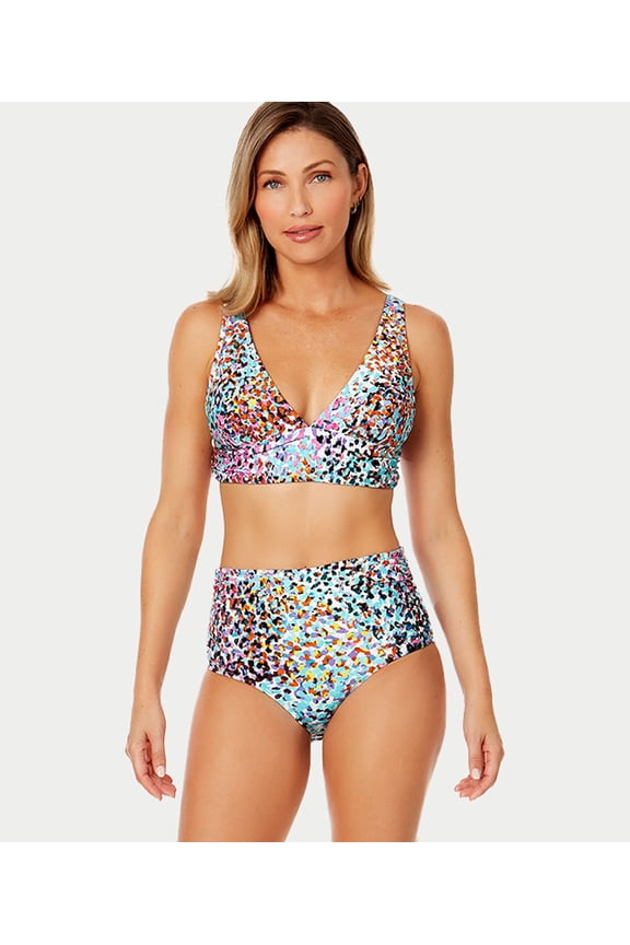 Sunset Dot Shirred Bralette Bikini Top Swimsuit