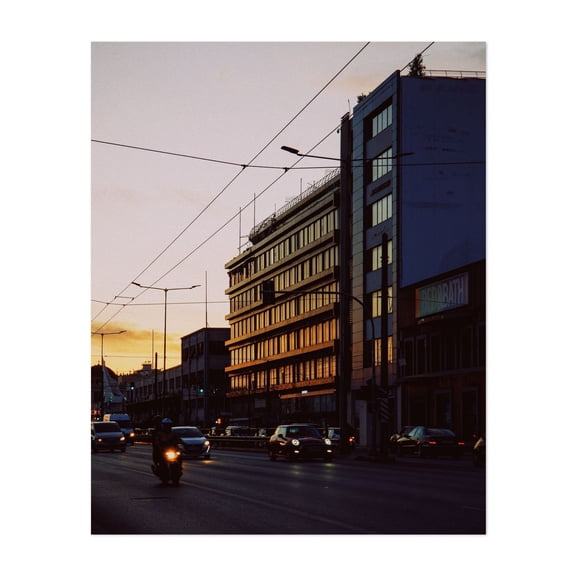Sunset Drive - Piraeus Greece Photography Cityscape Sunset Architecture Street Photography Silhouette Vintage Unframed Wall Art Print 6 x 8 inches