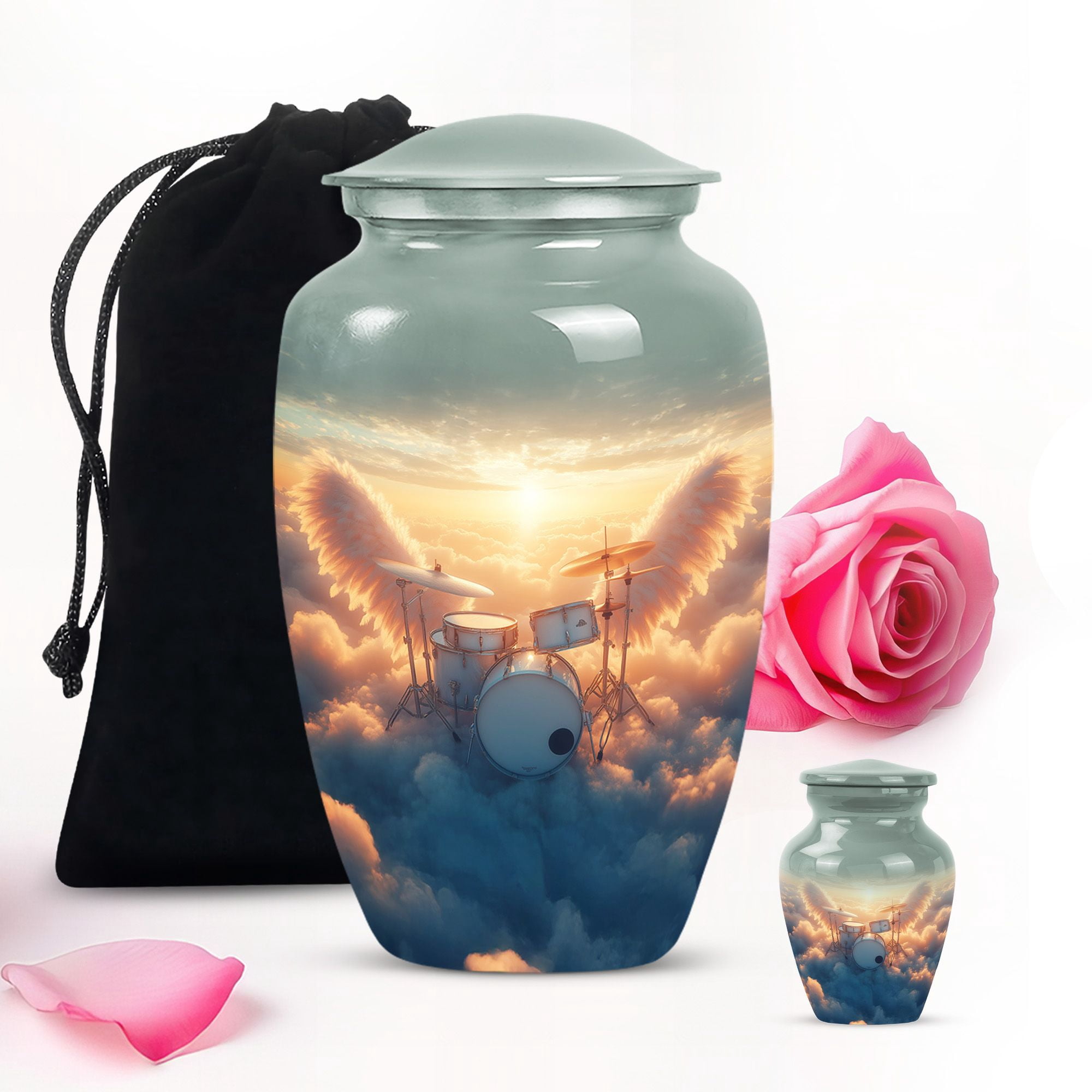 Sunset-themed urn: for adult male ashes.