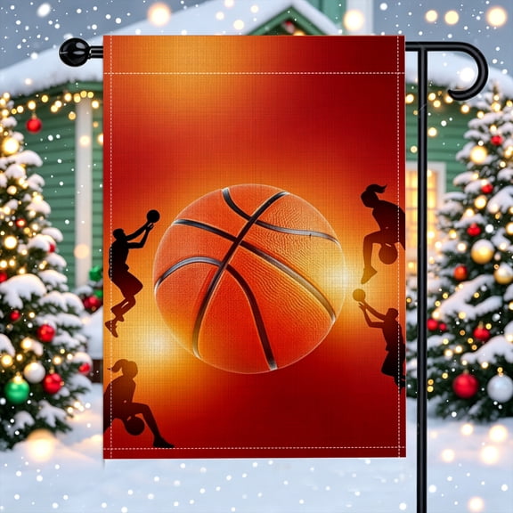 Sunset Dunk Basketball Silhouette Pattern Polyester Garden Flag, 12X18Inch, Action Hoop Patio Backyard Decor, No Poles Included
