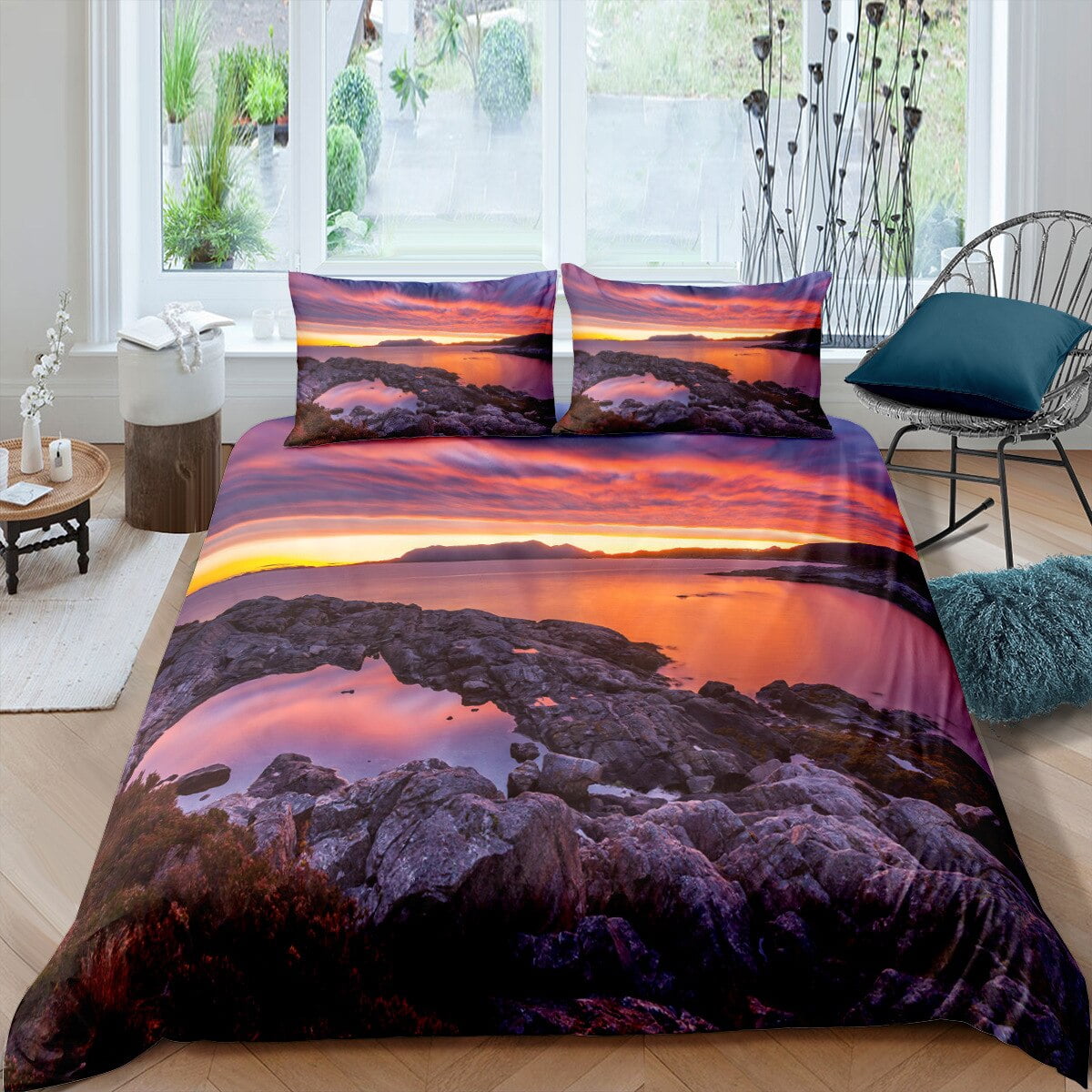 Sunset Duvet Cover King/ Size natural Landscape Dusk Bedding Set for