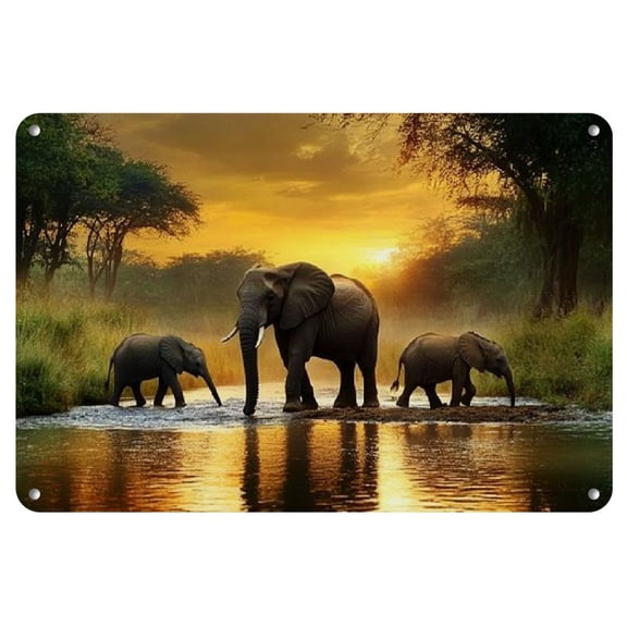 Sunset Elephant Theme Metal Wall Art - 1pc Retro Iron Poster, Waterproof and Weatherproof, Pre-Drilled High-Quality Iron Sheet Painting for Living Room, Bedroom, Bar