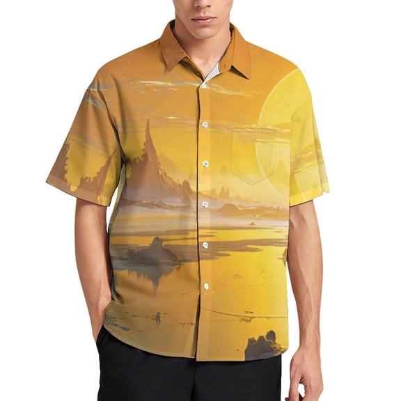 Sunset Evening Men's Short Sleeve Button Up Shirts Casual Regular-Fit Beach Summer Tops M-4XL