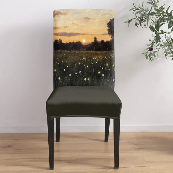 Sunset Field Dining Chair Covers Set of 1, Rustic Warm Tall Grass Floral Sunset Chair Covers for Dining Room Removable Seat Protectors Slipcovers for Home Party Wedding Banquet