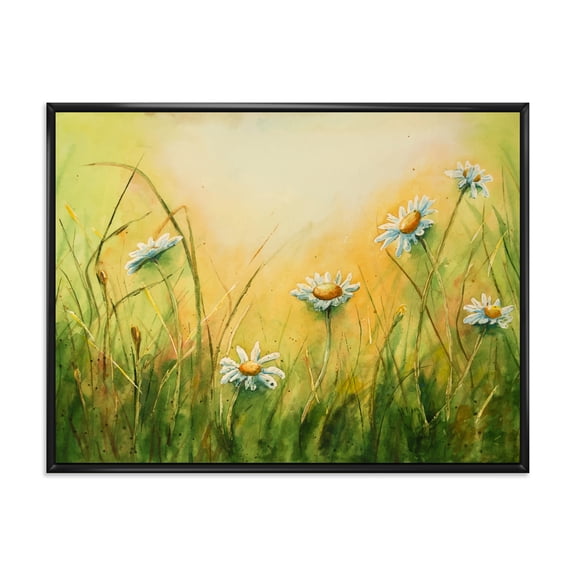 Sunset Field With Herbs and Chamomiles 40 in x 30 in Framed Painting Canvas Art Print, by Designart