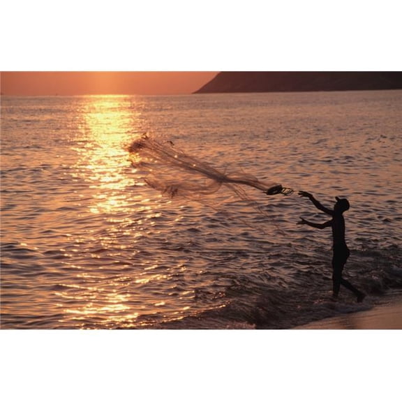 Sunset & Fisherman Poster Print - 38 x 24 - Large