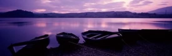 Sunset Fishing Boats Loch Awe Scotland Canvas Art - Panoramic Images (36 x 12)