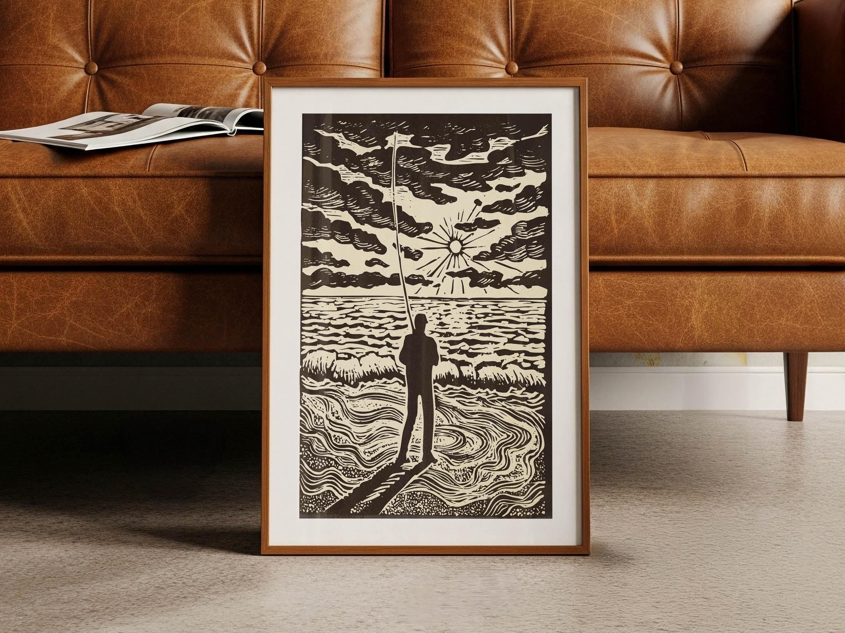 Stoddle Fish Sunset Fishing Retro Outdoors Art Fisherman Outdoorsy Rustic Cabin ...
