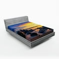 thumbnail image 1 of Sunset Fitted Sheet, Horizon Sky at the Beach with Rocks Surreal Tropical Serene Landscape, Soft Decorative Fabric Bedding, Queen Size, Royal Blue Marigold, by Ambesonne, 1 of 2